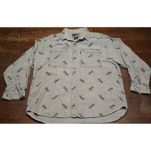 ExOfficio Button Up Mens Shirt XL Fly Fishing Print Adventure Travel Shirt Heavy